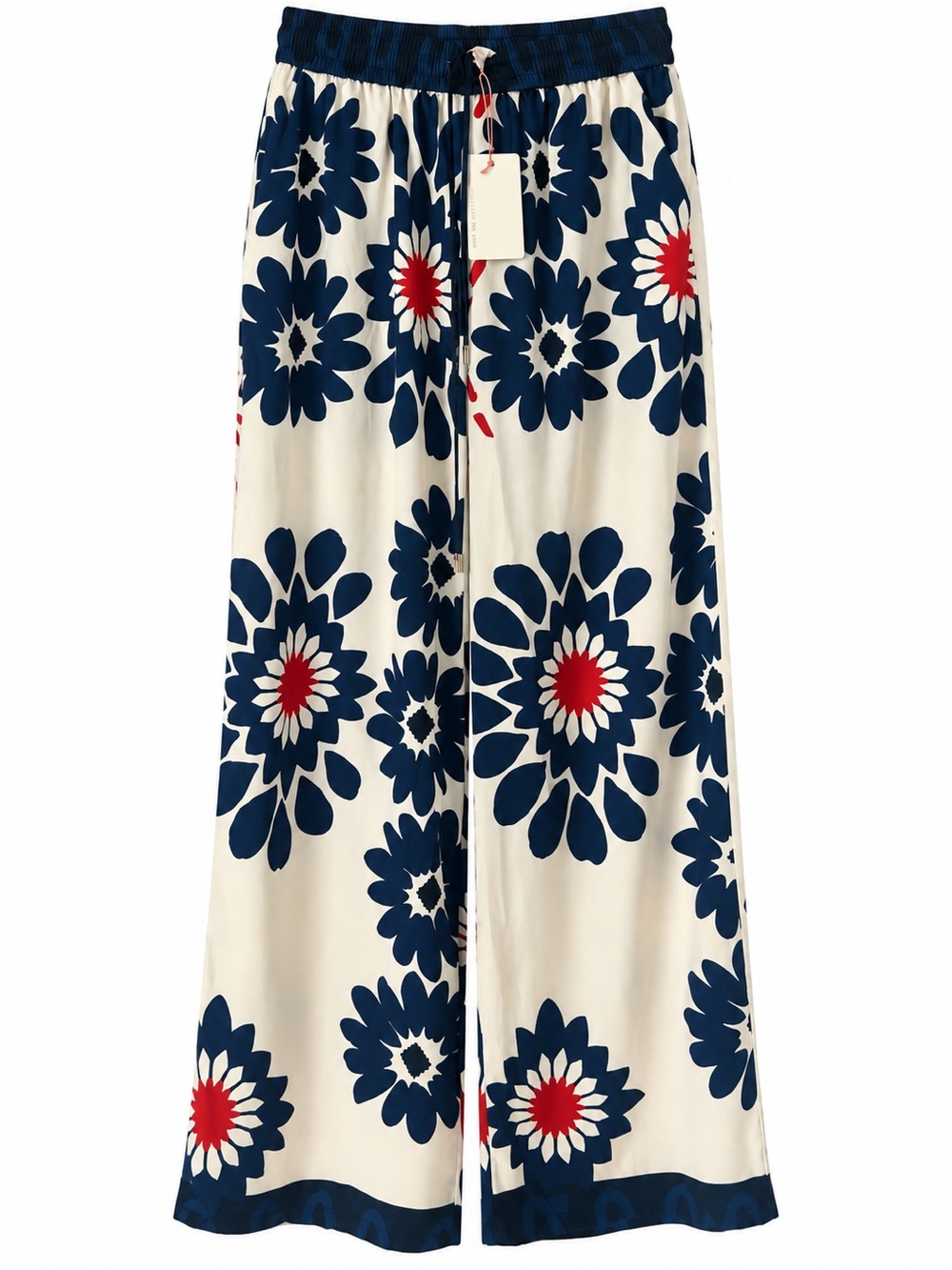 Skies Are Blue Mod Floral Palazzo Pants Navy Cream Red Drawstring NWT New S